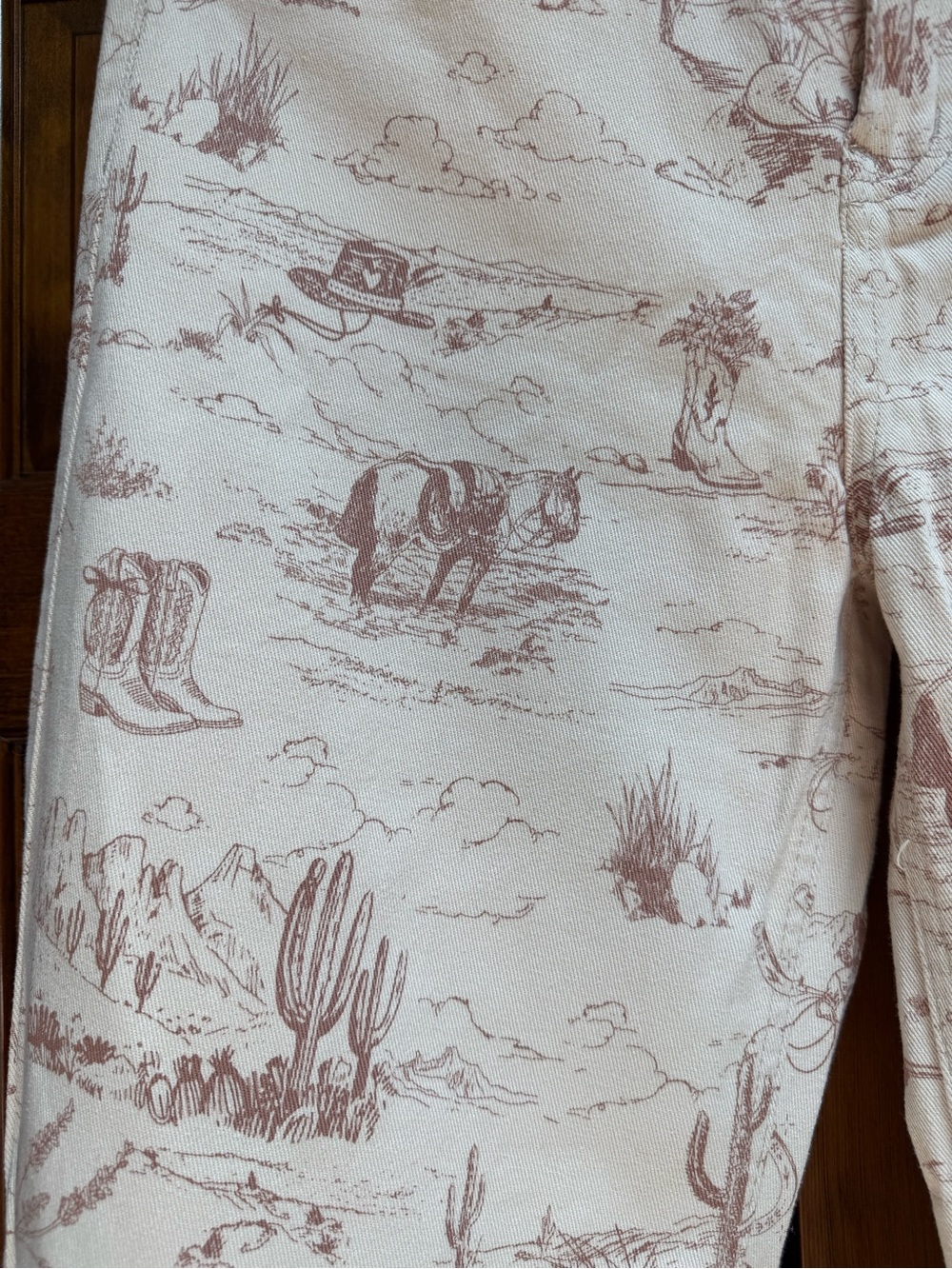 NWT Altar'd State High-Waisted Cream Jeans with Desert Scenic Print, Size 28 - Picture 3 of 5